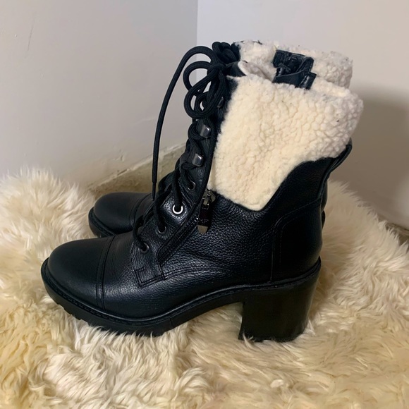 Marc Fisher Shoes - Marc Fisher Lansly Womens Faux Fur Lug Sole Lace-Up Boot